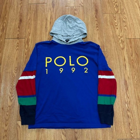 Polo Ralph Lauren Men's Hoodie 1992 Multicolor Striped Thin Stadium Size Small - Picture 2 of 6